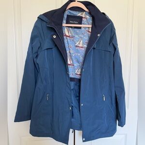 Nautica Navy and Blue Sailboat-Lined Hooded Jacket